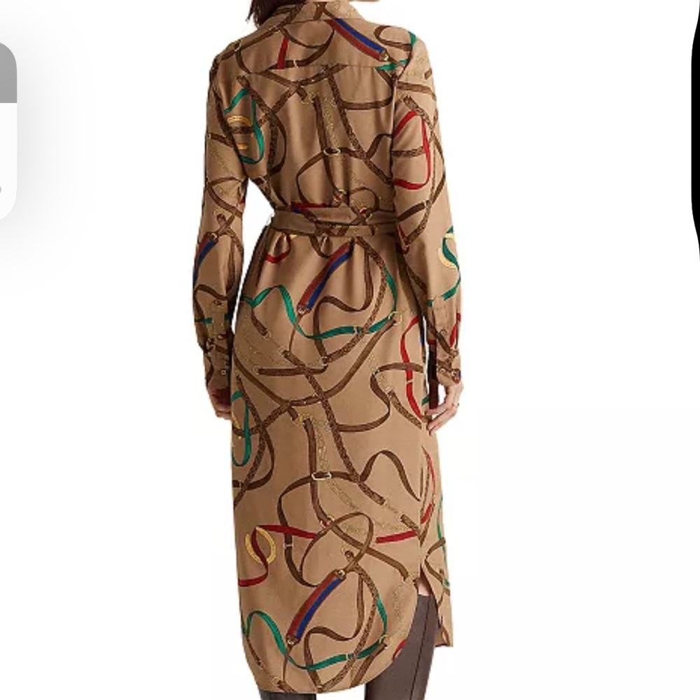Ralph Lauren Beige Long-Sleeve Chain Print Shirt Dress - Picture 4 of 5